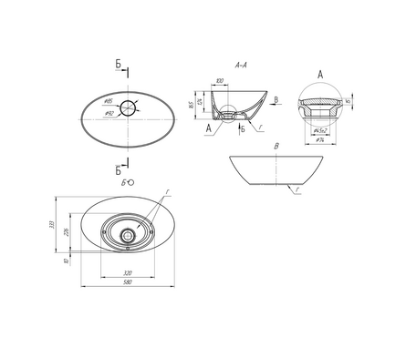 Умывальник на столешницу 560x330 мм овал ТРИУМФ (DREJA) Фотография_1