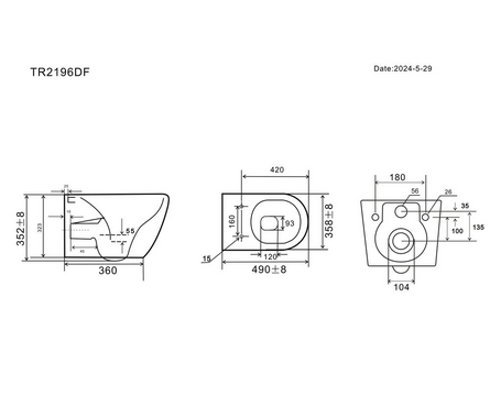 Унитаз подвесной безободковый K709Т сиденье тонкое ДП, крепления EVA GOLD Фотография_2