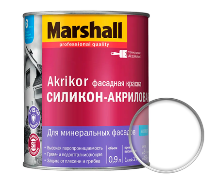 Краска фасадная Marshall AKRIKOR матовая, база ВC (0.9 л) Фотография_0