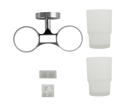 Стакан для зубных щеток двойной креплением к стене хром Санакс Фотография_2