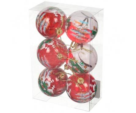 Набор шаров SY16-29 красные, прозрачные, диаметр 6 см (6 шт) Фотография_0