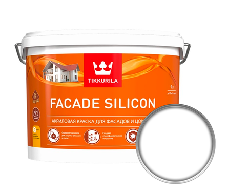 Краска фасадная и цокольная силикон-акриловая ВД Tikkurila FACADE SILICON белая/база А, 9 л Фотография_0