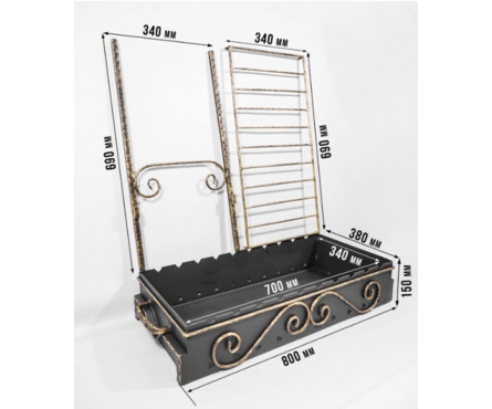 Мангал кованый с декором и подставкой разборной 750х350х700 мм Малый Фотография_8