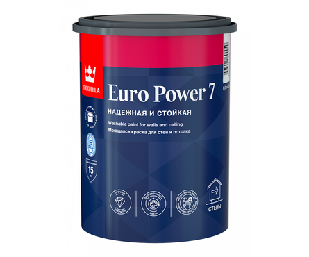 Краска интерьерная моющаяся, матовая, латексная ВД Tikkurila EURO POWER 7 прозрачная/база С, 0.9 л Фотография_1