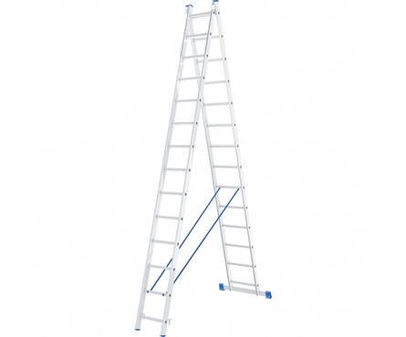 Лестница СИБРТЕХ, 2 х 14 ступеней, алюминиевая, двухсекционная Фотография_0