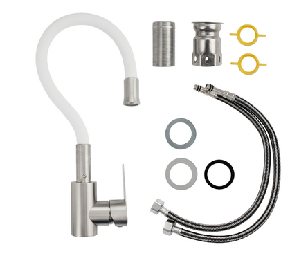 Смеситель для кухни однорычажный BRIMIX высокий силиконовый гусак белый Сатин 9316 Фотография_3