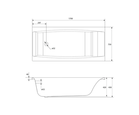 Ванна акриловая 170х75 мм (каркас+экран+сифон) VIRGO Cersanit Фотография_3