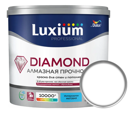 Краска интерьерная моющаяся глубокоматовая ВД ДЮЛАКС ЛЮКСИУМ Diamond Matt белая БАЗА BW 2.5 л Фотография_0