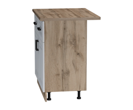 Стол-тумба кухонный распашные дверцы и ящики со столешницей 80 см фасад МДФ Белый/дуб вотан Фотография_2