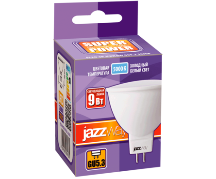 Лампа светодиодная 9Вт GU5.3 MR16 5000К холод. 720лм 230В JazzWay 2859785A Фотография_1