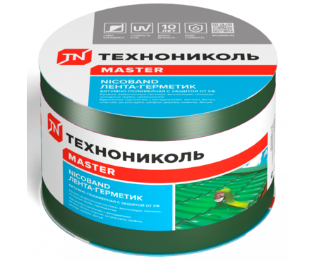 Герметизирующая лента Технониколь «NICOBAND» самоклеящаяся, цвет зеленый, длина 10 м, ширина 10 см Фотография_1