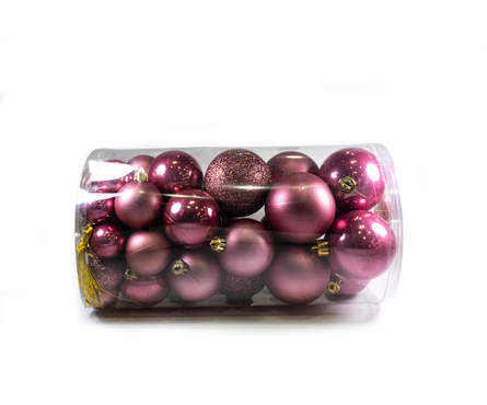 Набор елочных шаров 6/5/4/3 см, розовые (40 шт/уп) Фотография_2