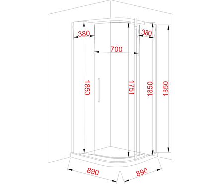Душевая ширма 890х890х1850х6 мм прозрачное стекло JY050 EvaGold Фотография_1