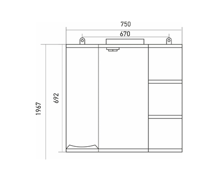 Шкаф навесной MIXLINE Этьен 75 белый правый с подсветкой (ПВХ) Фотография_3
