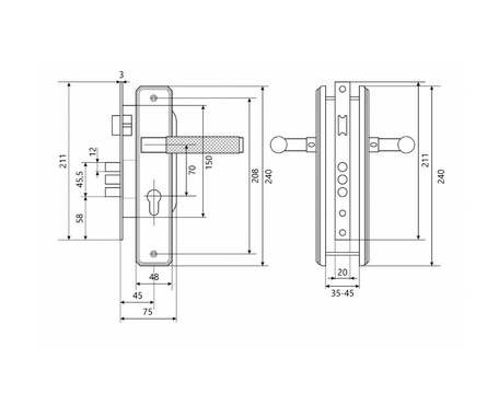 Замок врезной 3В4-3.70.02.02 ФЕРОНА с ручками матовый никель БУЛАТ Фотография_3