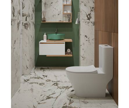 Унитаз-монолит безободковый EVAGOLD Т1085 тонкое сиденье ДП (с гофрой и подводкой) Фотография_6