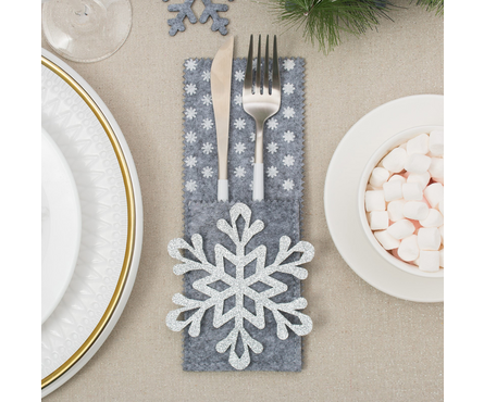 Конверт для столовых предметов фетр 8.5х22 см Снежинка(1 шт/уп) Фотография_3