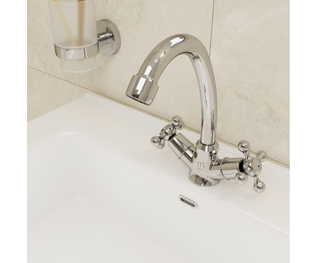 Смеситель для умывальника двухвентельный MILARDO поворотный гусак хром DUPSB00M01 Duplex Фотография_1