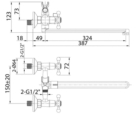 Смеситель для ванны двухвентельный MILARDO длинный гусак хром 1/2 кер DUPSBL2M10 Duplex Фотография_2