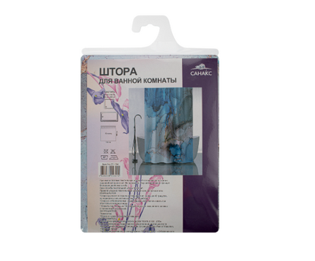 Штора для ванной полиэстер водонепроницаемая 180x180 см голубой мрамор с золотом без колец САНАКС Фотография_1