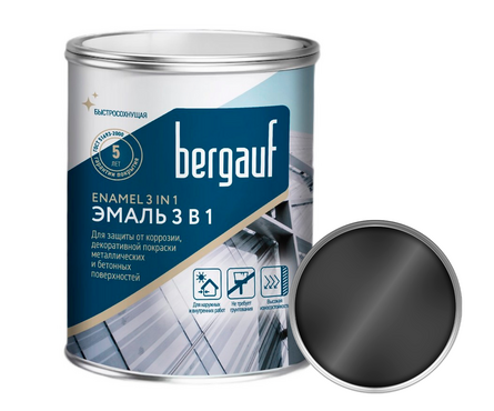 Грунт-эмаль по ржавчине 3 в 1 черный BERGAUF 1.8 кг Фотография_0