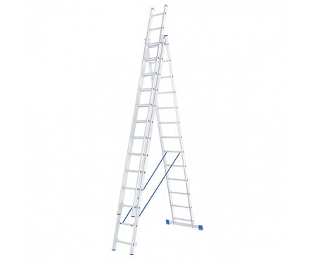 Лестница СИБРТЕХ, 3 х 13 ступеней, алюминиевая, трехсекционная Фотография_0