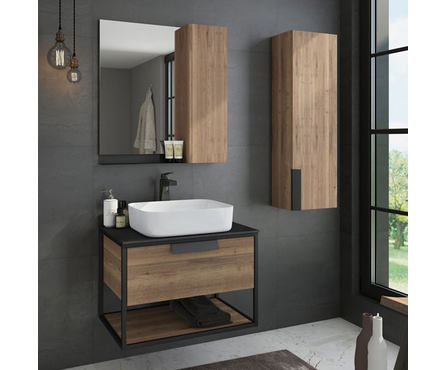 Шкаф навесной с зеркалом COMFORTY Кельн-75 дуб темный Фотография_2