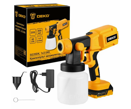 Краскопульт 20 Вт, 3 А*ч, 1 Акб, емкость 800 мл SG20DK DEKO Фотография_3