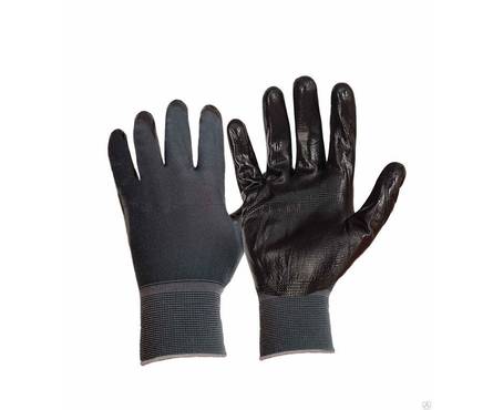 Перчатки нейлоновые серые  с черным нитриловым покрытием  Фотография_0