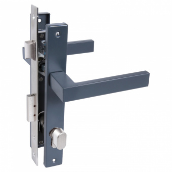 Замок врезной 8520.02.7016 для калитки с ручками серый антрацит СТАНДАРТ Фотография_0