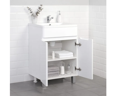 Тумба напольная Роберто 60 для ванной с умывальником Аделина-60 (белая) Фотография_3