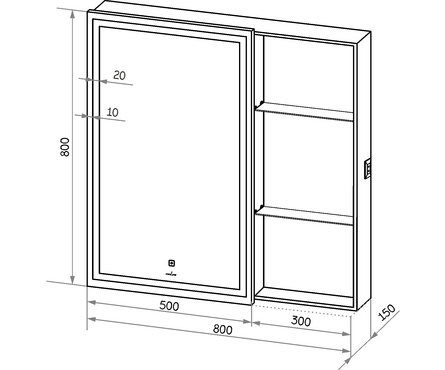 Зеркало 800х800 мм Женева левое сенсорный выключатель светодиодная подсветка MIXLINE Фотография_7