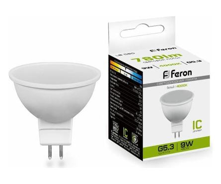 Лампа светодиодная Feron 9 Вт, белый свет, GU5.3, 4000К  Фотография_0