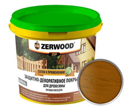 Защитно-декоративное покрытие ZERWOOD ZDP аквалазурь, дуб, 0.9 кг  Фотография_0