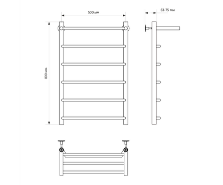 Полотенцесушитель водяной 80х50 см подкл. нижнее с полкой (крепеж, без монт. комп.) Трапеция MIRA MIXLINE Фотография_1