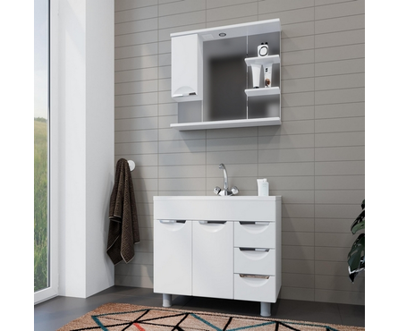 Тумба для ванной Mixline «Этьен 80» белая, с умывальником Elen - 80, литьевой мрамор (ПВХ) Фотография_2