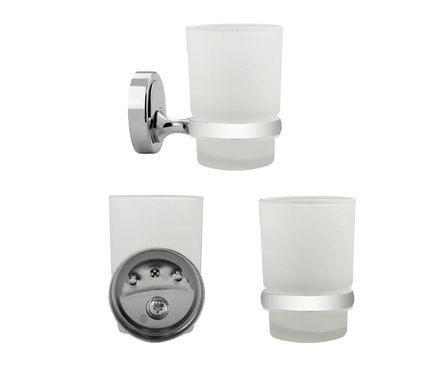 Стакан для зубных щеток одинарный с креплением к стене хром Санакс Фотография_1