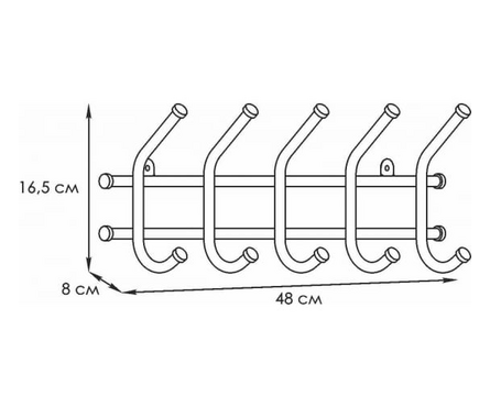 Вешалка настенная 5 крючков 48х16.5х8 см черная НОРМА-5 Фотография_2