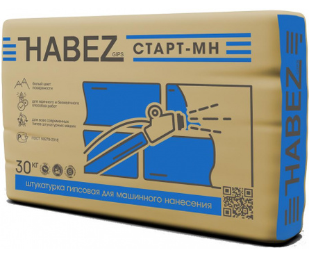 Штукатурка гипсовая для машинного и ручного нанесения HABEZ Старт МН 30 кг белая Фотография_0
