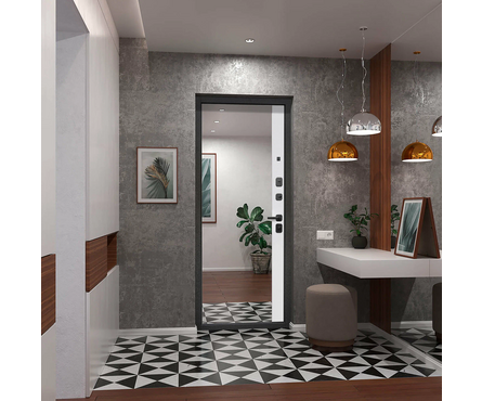 Дверь входная ФЕРРОНИ 9 см Черное Зеркало Эмалит Белый левая 960х2050 мм Фотография_2