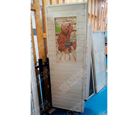 Дверь для бани 19x0.7 м глухая с рисунком, полотно липа, коробка из осины Фотография_1