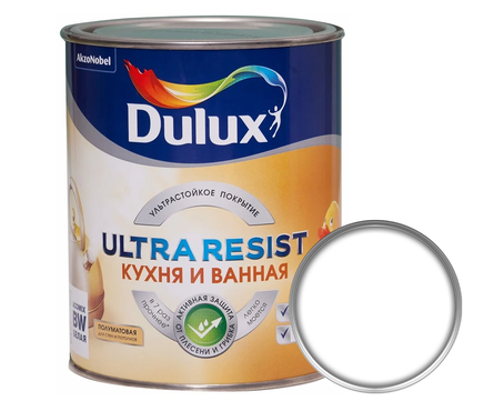 Краска для ванной и кухни полуматовая Dulux Ultra Resist белая/база BW, 1 л Фотография_0