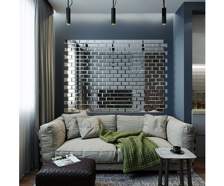 Прямоугольная зеркальная серебряная плитка с фацетом, 150х75 мм Фотография_1