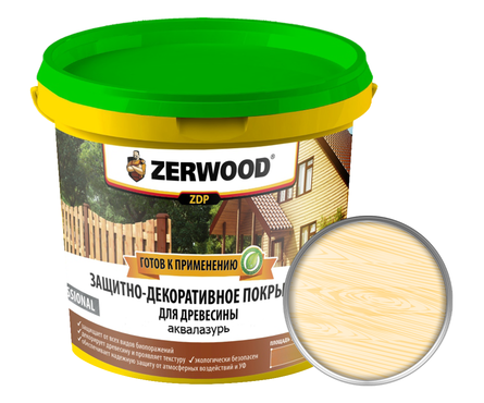 Защитно-декоративное покрытие ZERWOOD ZDP аквалазурь, бесцветная, 0.9 кг  Фотография_0