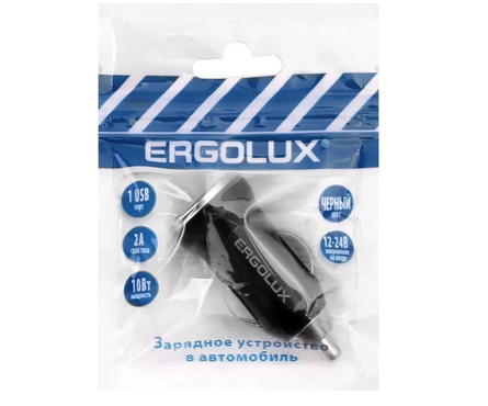 Адаптер автомобильный 1USB 12B 5B/2A ELX-CA01P-C02 черный ERGOLUX Фотография_1