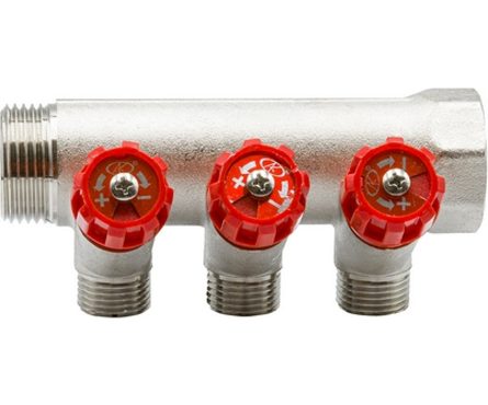 Коллектор VRT, 3 выхода, 1х1/2 наружная резьба с регулировочными вентилями Фотография_1