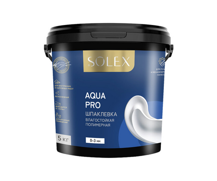 Шпаклевка готовая влагостойкая полимерная SOLEX Aqua Pro 5 кг Фотография_0