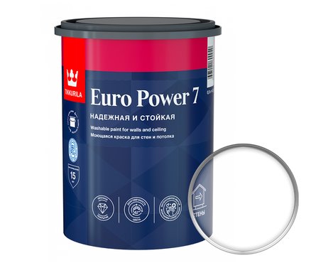 Краска ВД Tikkurila EURO POWER-7 моющаяся для стен и потолков, база С (0.9 л ) Фотография_0