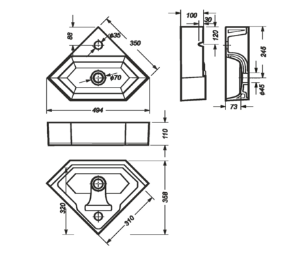 Тумба угловая MIXLINE «Корнер» с умывальником «Line», белая Фотография_7