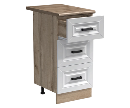 Стол-тумба кухонный выдвижные ящики со столешницей 40 см фасад МДФ Белый/дуб вотан Фотография_2